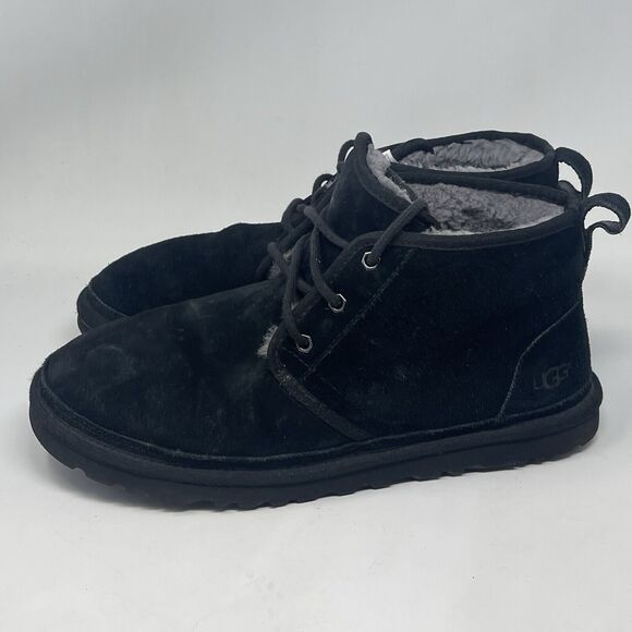 UGG Neumel Chukka Boots Mens 11 Black Suede Sheepskin Lined Ankle Winter Shoes - Picture 2 of 16